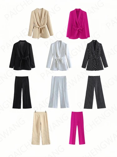 Damenmode Blazer Revers Langarm Jacke 2 Stück Büro Hosenanzüge - Bild 2 von 27