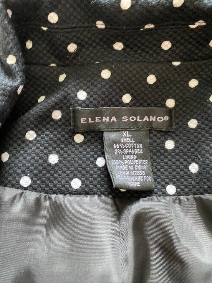 Elena Solano Women Size XL Black Polka Dot Long Sleeve Blazer Jacket w Belt (A22 - Image 4 of 4