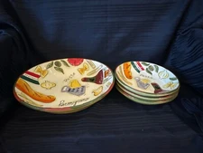 Clay Art Italiano Pasta Serving Bowl and Set of Three (3) Individual Pasta Bowls