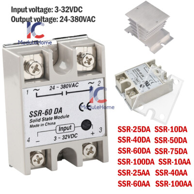 1-10Pcs SSR-25DA SSR-60DA 250V Solid State Relay Alloy Heat Sink 25/40/60/100A