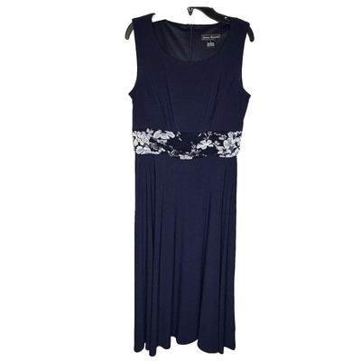 Jessica Howard Dress Size Navy Blue Ruched Waist Midi Floral