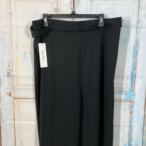 Calvin Klein Wide Leg Dress Pants M3GFX055 Black Size XL Pull on Belt - Picture 6 of 14
