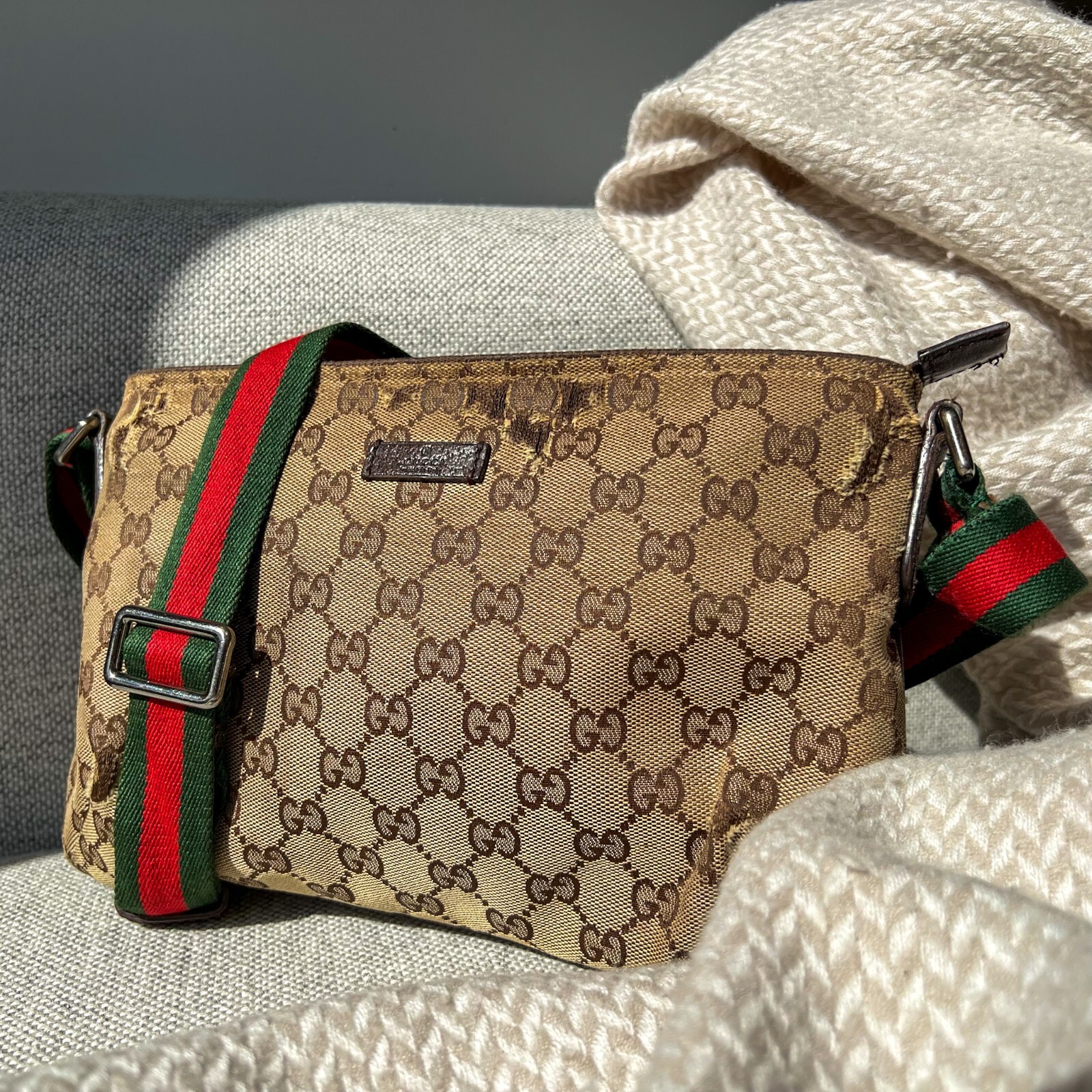 Borsa a tracolla Gucci GG tela linea sherry 189749 marrone autentica