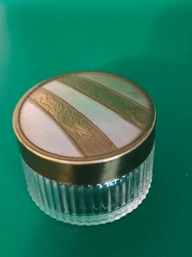 Vintage Art Deco Glas Waschtisch Schminkglas Gold / Silber Deckel