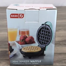 Dash Mini Waffle Maker 4 Inch Non Stick Perfect for Single Serving Aqua Color 
