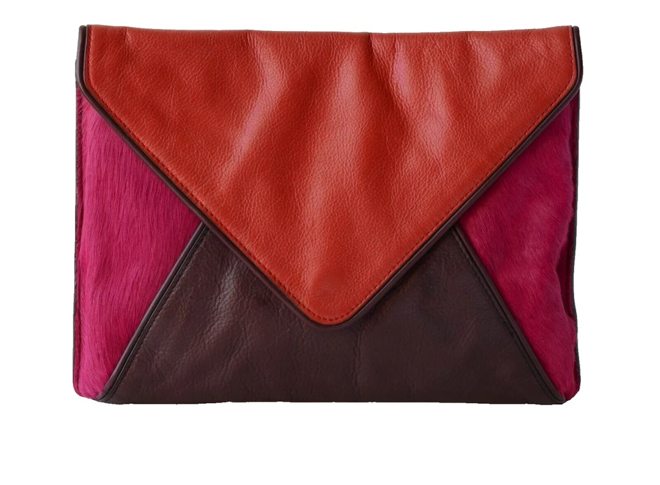 Colourful PINK, RED & BURGUNDY LEATHER SHOULDER BAG / CLUTCH , CHAIN STRAP , S/M - Image 2 of 4