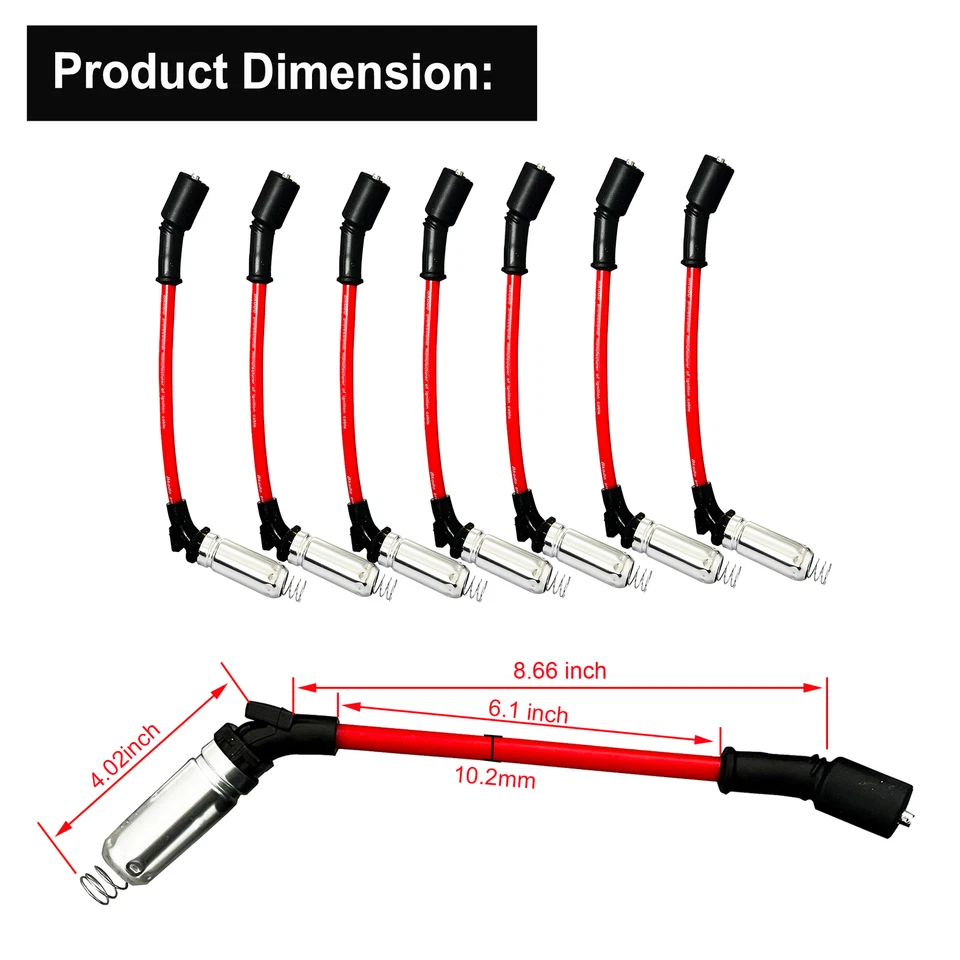 Cable de encendido de bujía 48322 de 10,2 mm para Chevy GMC Cadillac V8 2000-2009 Foto 4 de 4