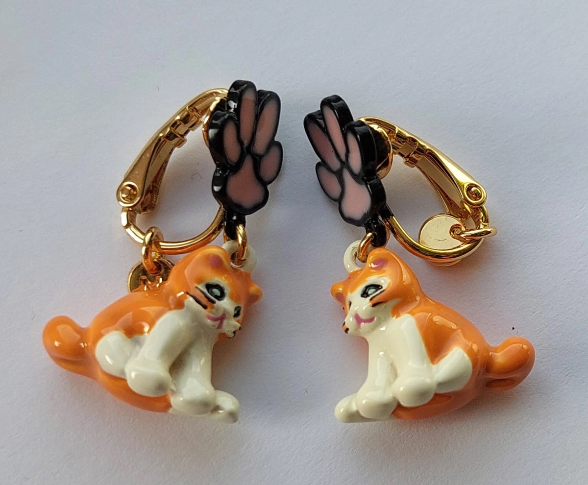 N2 Les Nereides Loves Animals Ginger Cat and Paw print Clip On Earrings RRP 90