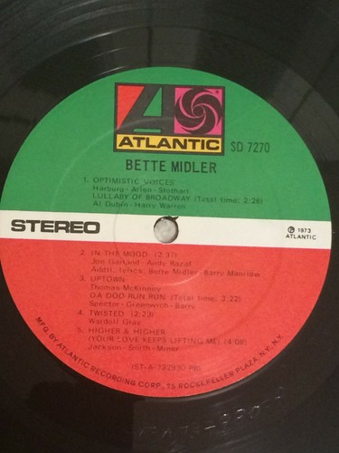 BETTE MIDLER VINYL RECORD LP / 1973 ATLANTIC RECORDS PROMOTIONAL DJ COPY - Picture 4 of 7