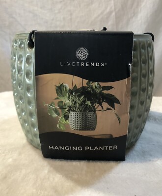 LiveTrends Lost City Ceramic Indoor Green Hanging Planter