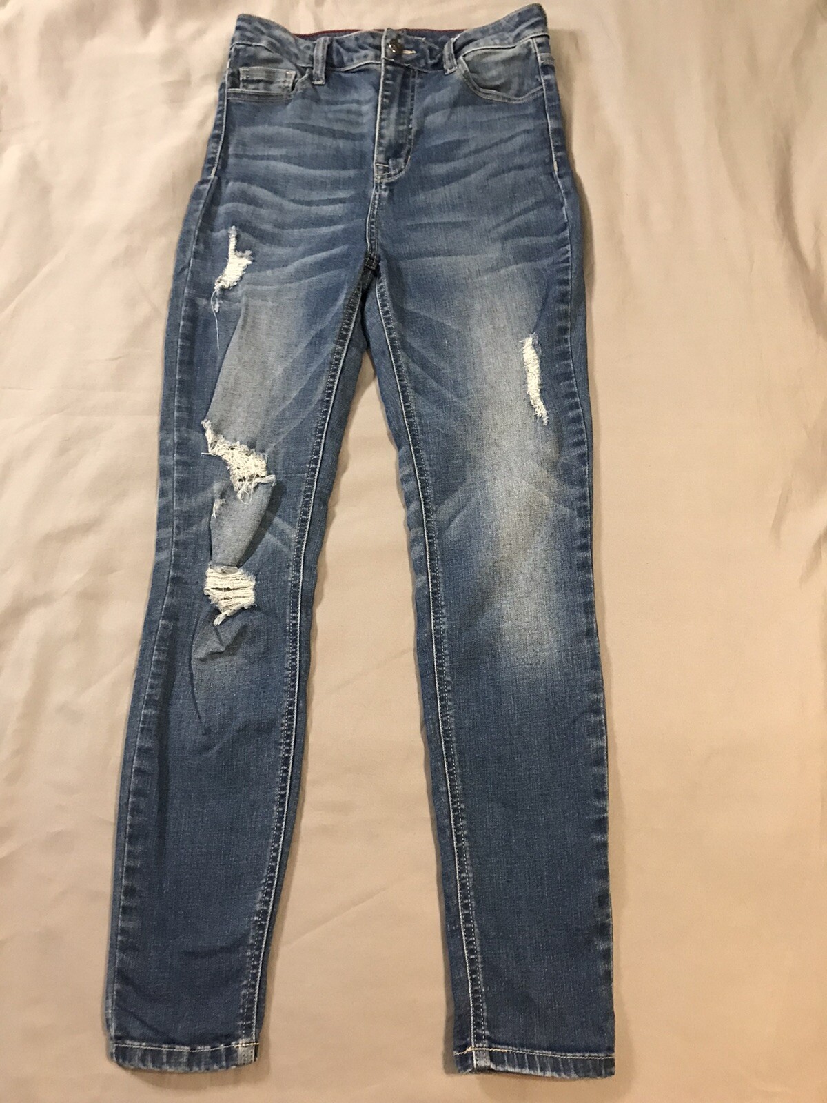 Cello Jeans Womens 5 26 x 28  Blue Denim Distressed Skinny Stretched High Rise