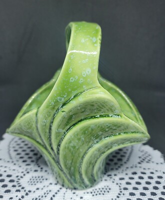 IMPERIAL USA Green Pottery Basket ︎ F38 Mottled Glaze Finish ︎6.75'' BEAUTIFUL! 