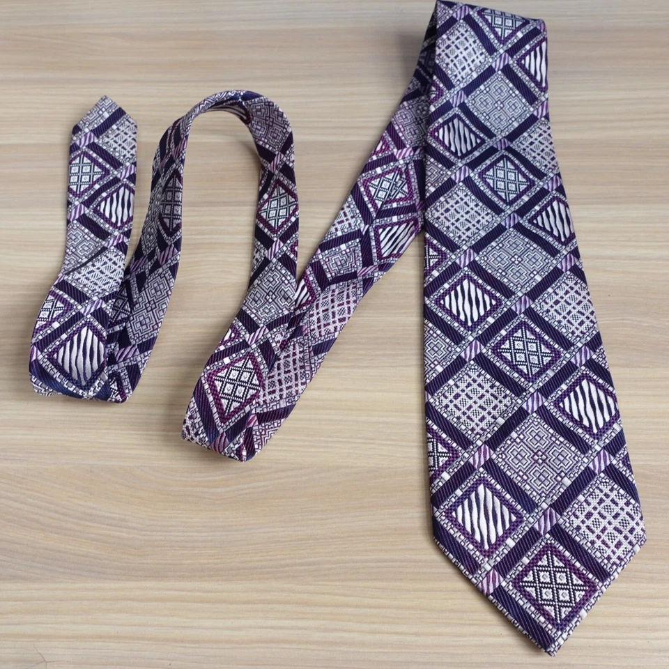 Corbata para el cuello para hombre púrpura blanco isla justa arte nórdico japonés tribal azteca auténtica Foto 4 de 4