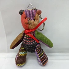 Vintage 4" Colorful Stripped Plaid Craft Adjustable Arms And Legs Bear Keychain
