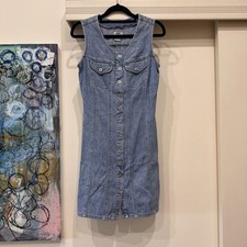 Vintage Just Jeans Size 8 Blue Denim Mini Dress Shift Button Down 90s Y2K