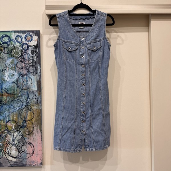 Vintage Just Jeans Size 8 Blue Denim Mini Dress Shift Button Down 90s Y2K
