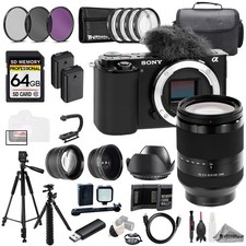 Sony ZV-E10 Black Body FE 24-240mm f/3.5-6.3 OSS Lens 64GB 9PC Filter-MEGA Kit