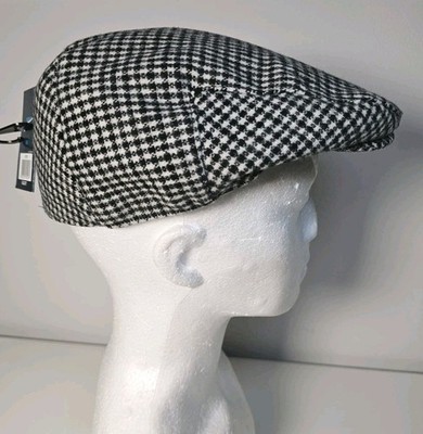 Tom Franks Tweed Flatcap M/L 58 cm Wollmischung schwarz-weiß Steppfutter Neu