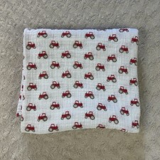 HB Hudson Baby Red Tractor Baby Swaddle Blanket Farm White Muslin Cotton