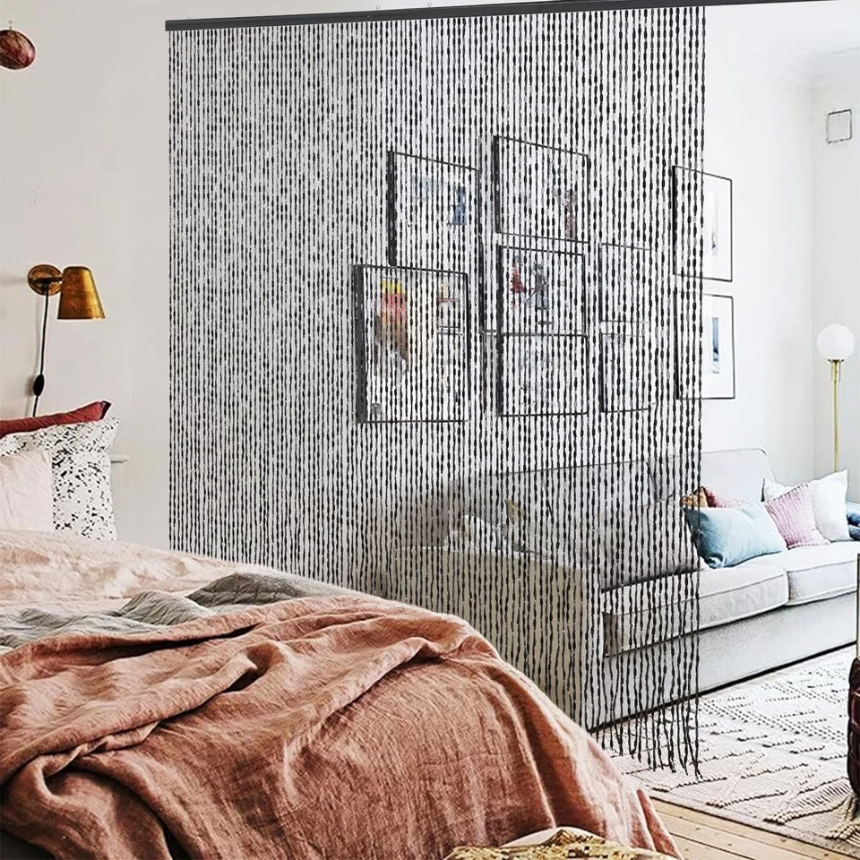 Cortina de cuentas de bambú hecha a mano para puerta 52 hebras cuentas de puerta hippie curta... Foto 2 de 4