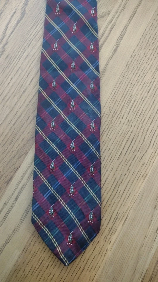 Polo Ralph Lauren Pony Vintage Para Hombre Corbata de Seda Logotipo a Cuadros 60" Foto 4 de 4