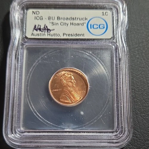 1998 Lincoln Penny ICG BU Broadstruck Error, Signed "S.C. Hoard" Uncirculated 