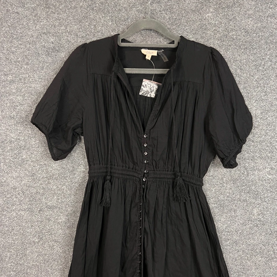 Maxi Vestido Borlas Borlas Talla S Nuevo Sin Etiquetas Algodón Negro Botón Frontal en Niveles Foto 3 de 4