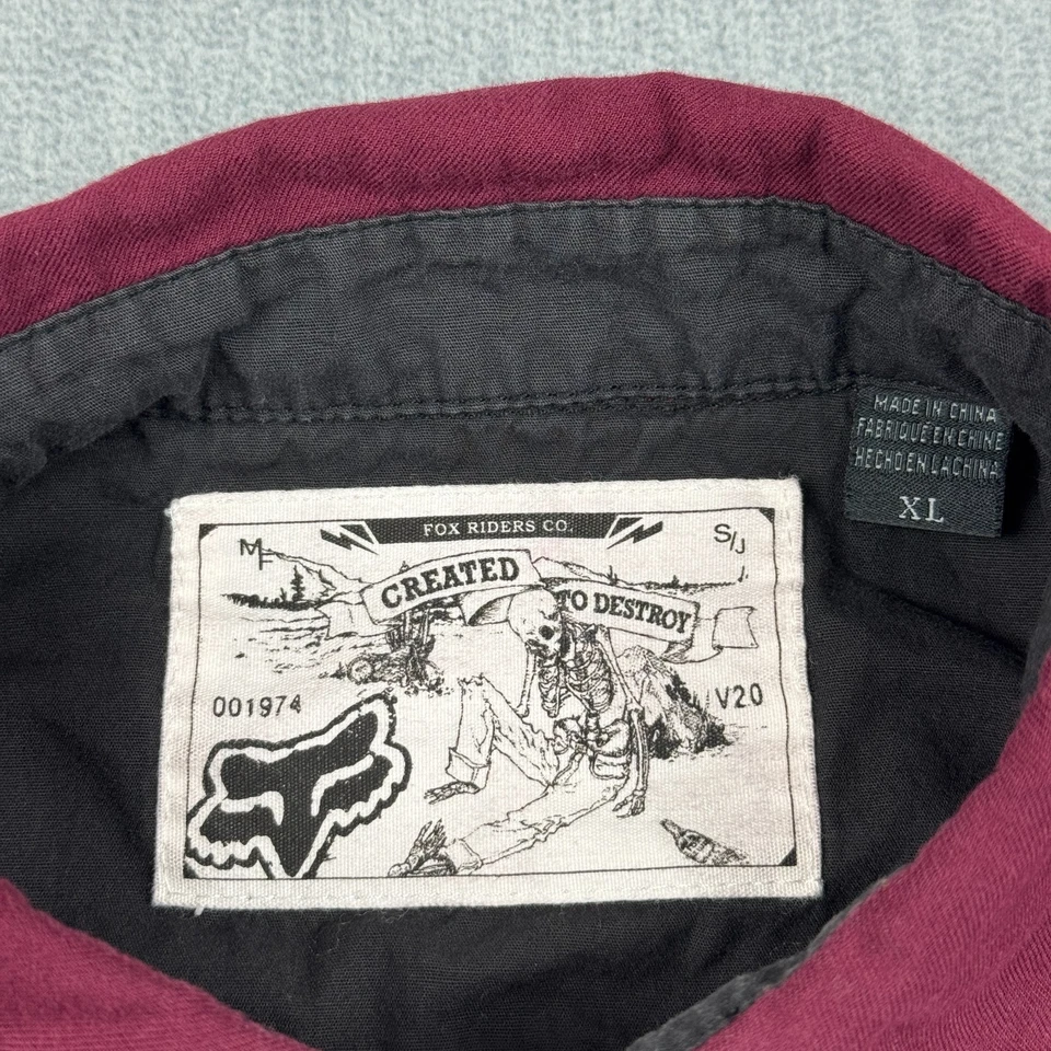 Fox Racing Shirt Mens XL Burgundy Button Canvas Western Rodeo Cowboy Long Sleeve - Image 4 of 4