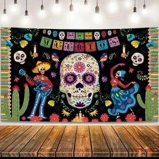 , Day of the Dead Backdrop - XLarge, 72x44 Inch | Mexican Halloween Banner fo...