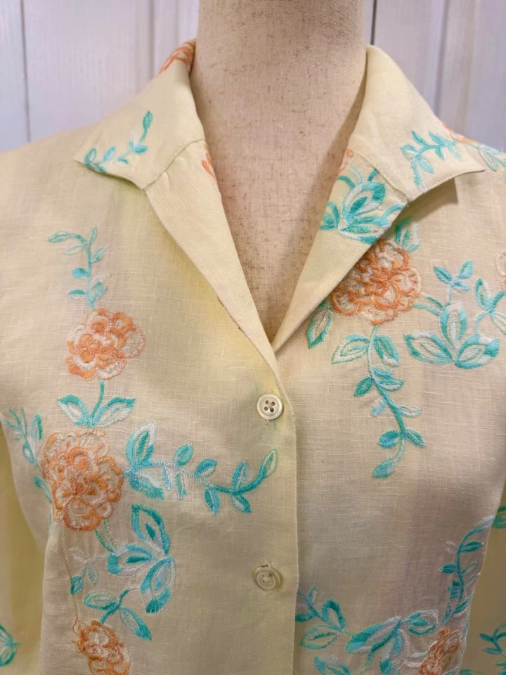 Camisa para mujer, talla 4, vintage de lino y bordada de Madison Studio, manga 3/4 Foto 3 de 4