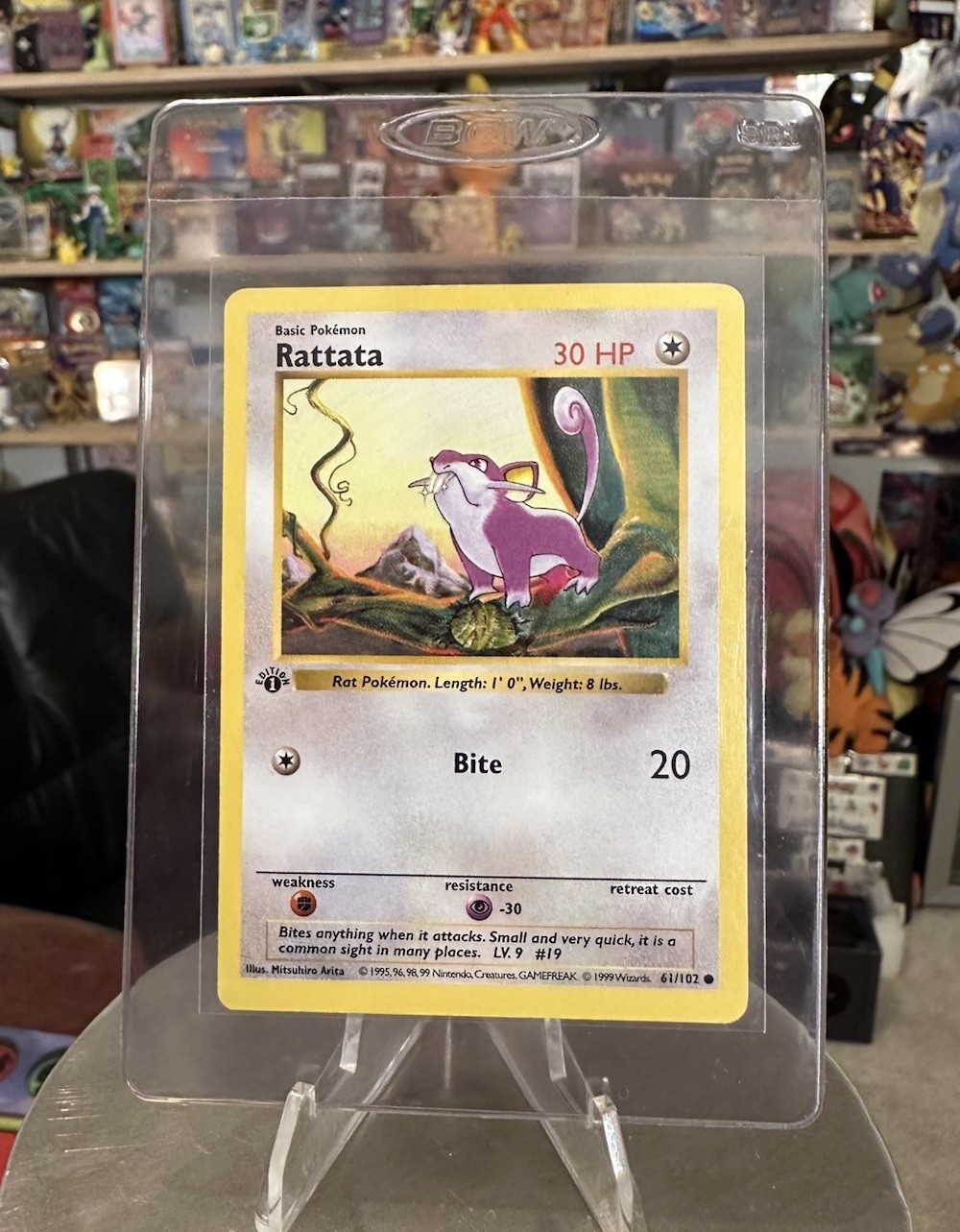 Pokemon Card - Rattata Base Set (Shadowless) 61/102 Common 1st Edition