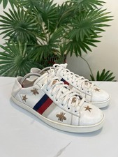Gucci Ace Sneakers White Calfskin Bee Star Embroidered Sylvie Web EU 37 US 7