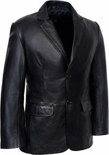 Men's 100 Real Lambskin Leather Blazer Two Button Black Jacket Free Ship