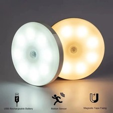 Large 14cm LED Push Light Portable Touch Lamp Wall Caravan Bathroom Battery Op.
