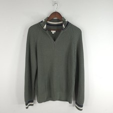 J.Crew Sweater Mens Medium Green 1/4 Zip Mock Neck Cotton Knit Pullover Ribbed