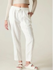 Athleta Retreat Linen Ankle Pant Size L Large Calla Lilly White E2