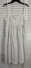 EUC J. Crew Tie-Back Tiered Dress in Eyelet White AY627 Size 12