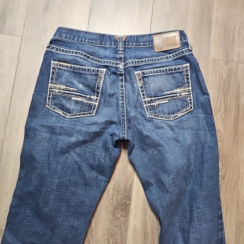 Ariat M4 Jeans Mens 33x32 Blue Denim Low Rise Bootcut Workwear Pants - Picture 7 of 8
