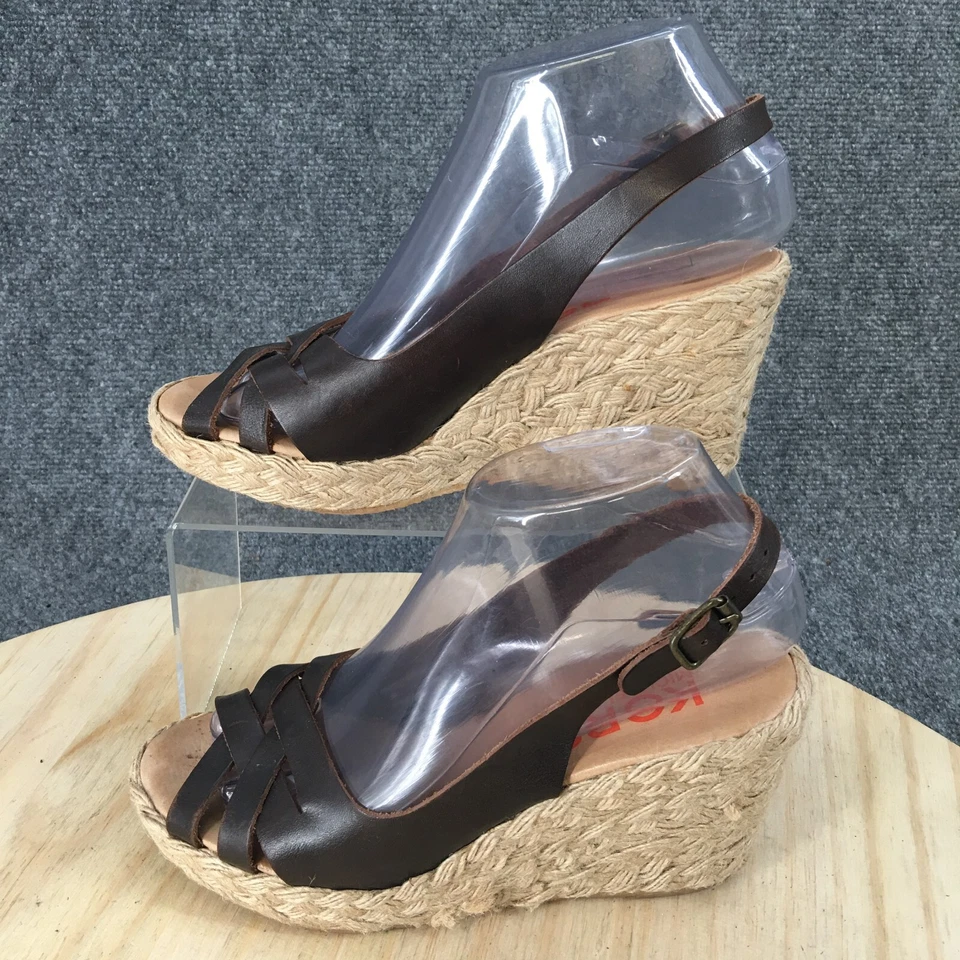Michael Kors Heels Women 6 Platform Wedge Espadrille Brown Leather Sling back - Image 2 of 4