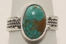 Native American Navajo Sterling Silver Crow Springs Turquoise Ring Sz 8.5