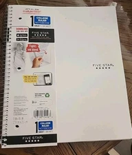 3 Pack White Mead Five Star  Notebook, 1 Subject, College Ruled, 11" x 8 1/2" ,