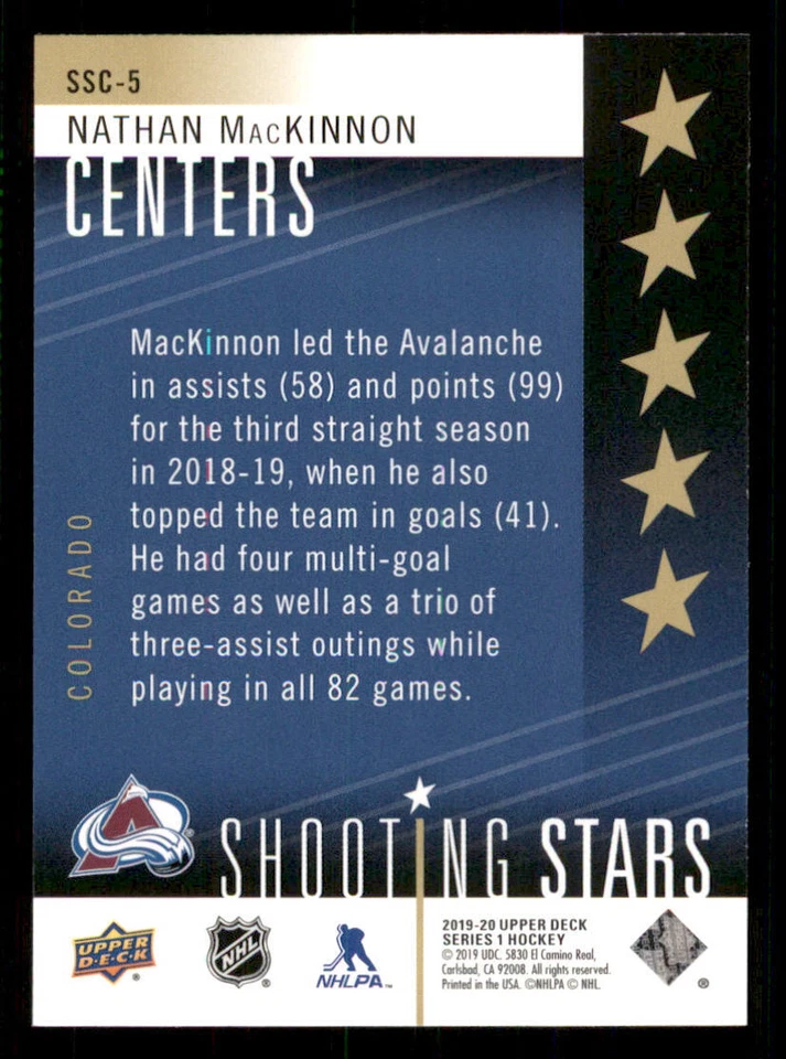 2019-20 Upper Deck Shooting Stars Centers #SSC5 Nathan MacKinnon - Image 2 of 2