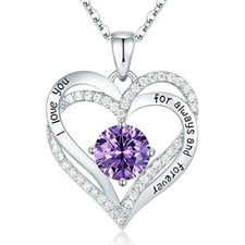 HESHPAWS Love Pendant Necklaces for Women with Birthstone Zirconia
