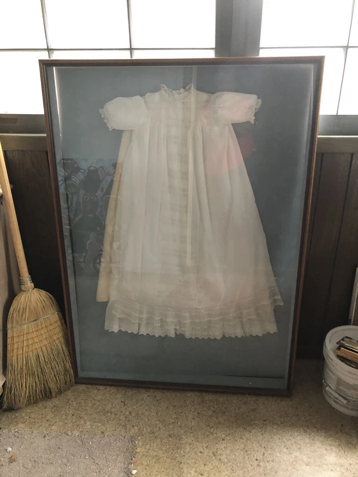 Antique Christening Dress 3 pieces handmade orig gold plated closure 100 yrs - Image 2 of 4