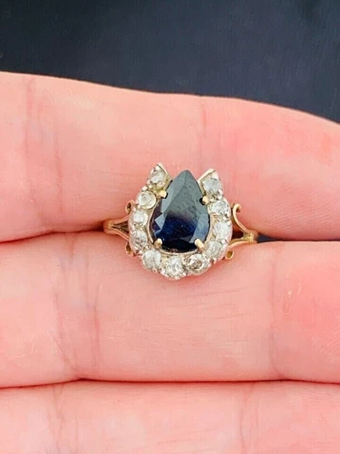 2.00Ct Pear Simulated Sapphire Horse Shoe Wedding Ring 14k Yellow Gold Plated