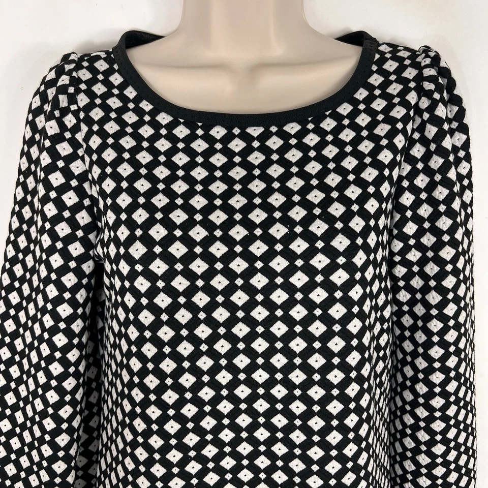 Max Studio Shift 连衣裙女式 XS 长袖过膝几何黑色白色 — 第 2/4 张图片