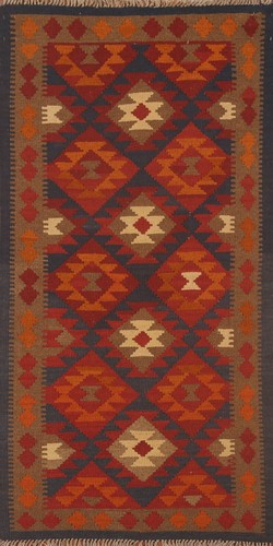 Reversible Kilim Kelim Tribal Geometric Colorful Rug 3x7 Hand-woven Wool Carpet