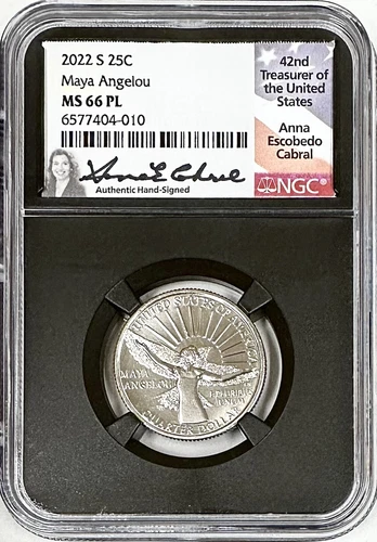 2022 S MAYA ANGELOU AMERICAN WOMENS QUARTER NGC MS66PL ANNA CABRAL SIGNED