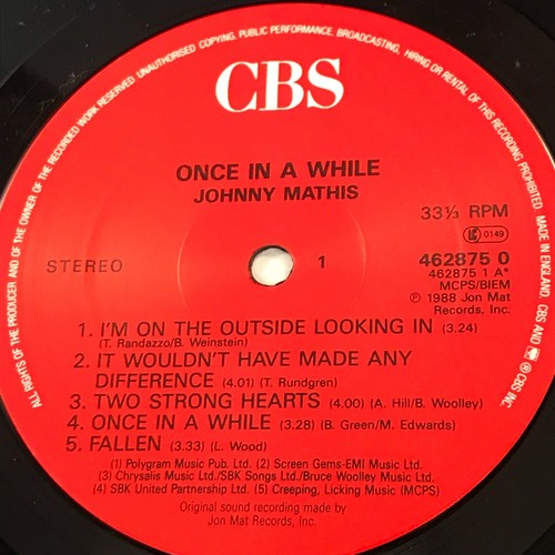 JOHNNY MATHIS Once In A While 1988 UK Vinyl LP From A Whisper To A Scream - Picture 3 of 4