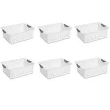Sterilite Ultra Plastic Basket Bin Storage Organizer With Handles White, 6 Pack